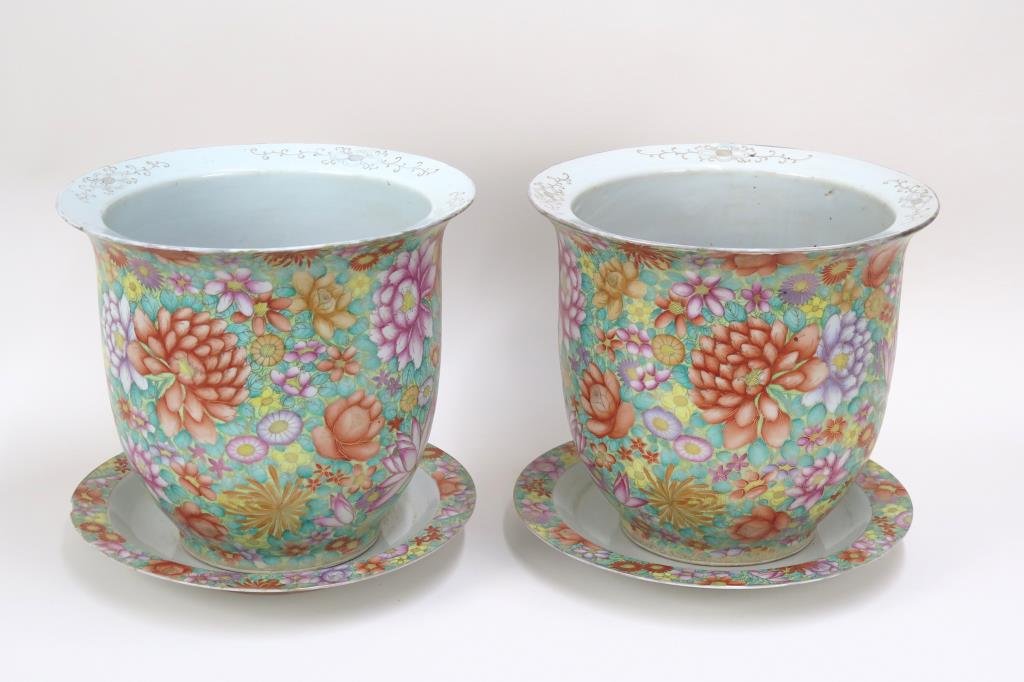 Pair Large Chinese Porcelain Planters (as is) (1 of 7)