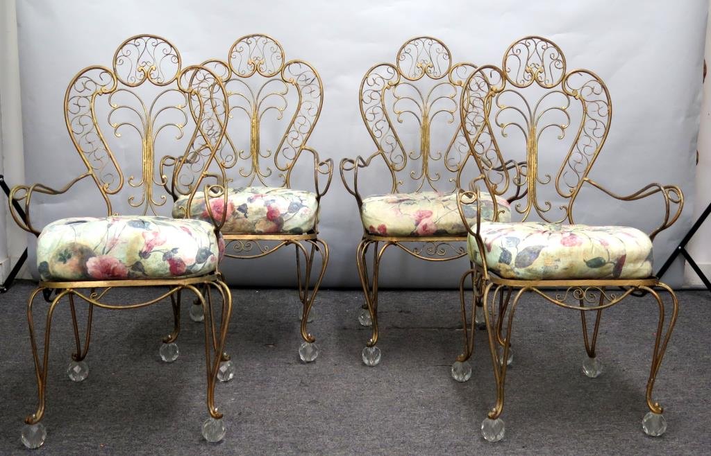 Set of 4 French Style Wrought Iron Arm Chairs (1 of 7)