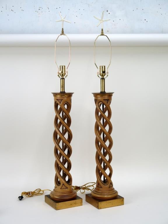 Pair Fruitwood Barley Twist Post Lamps (1 of 5)