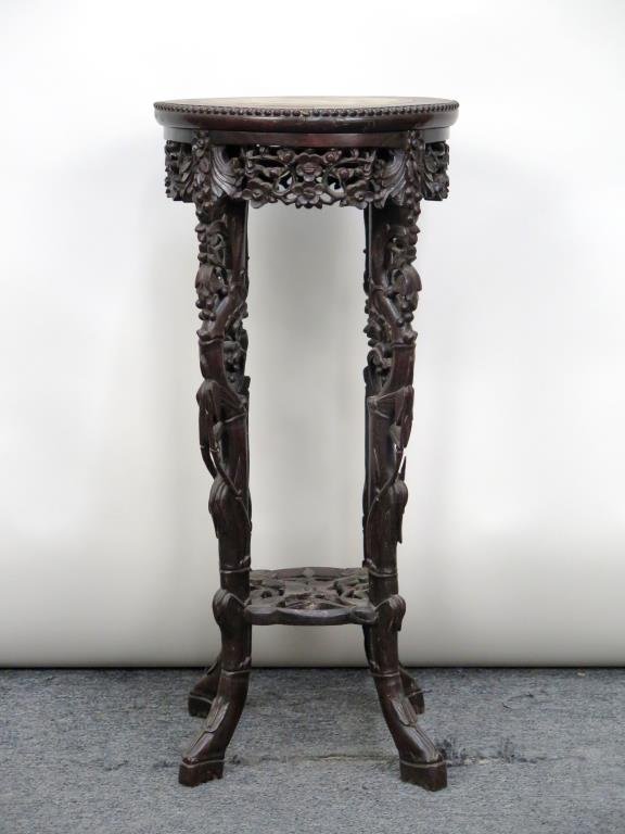 Chinese Carved Rosewood Pedestal Stand (1 of 8)