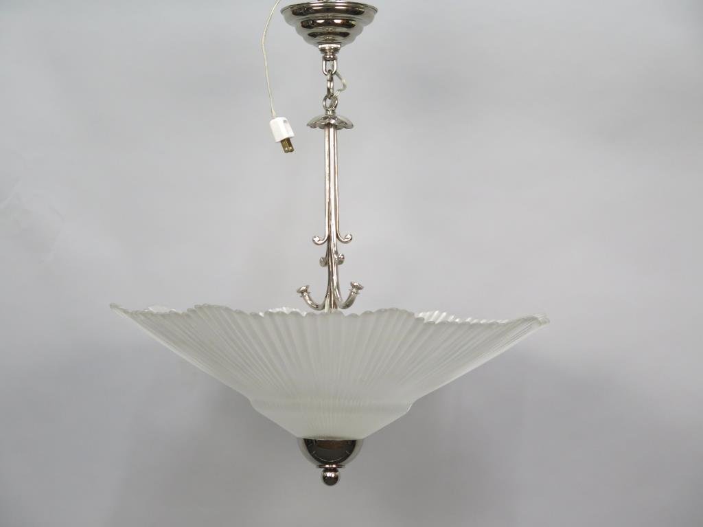 Modernist Chrome and Frosted Glass Chandelier (1 of 5)