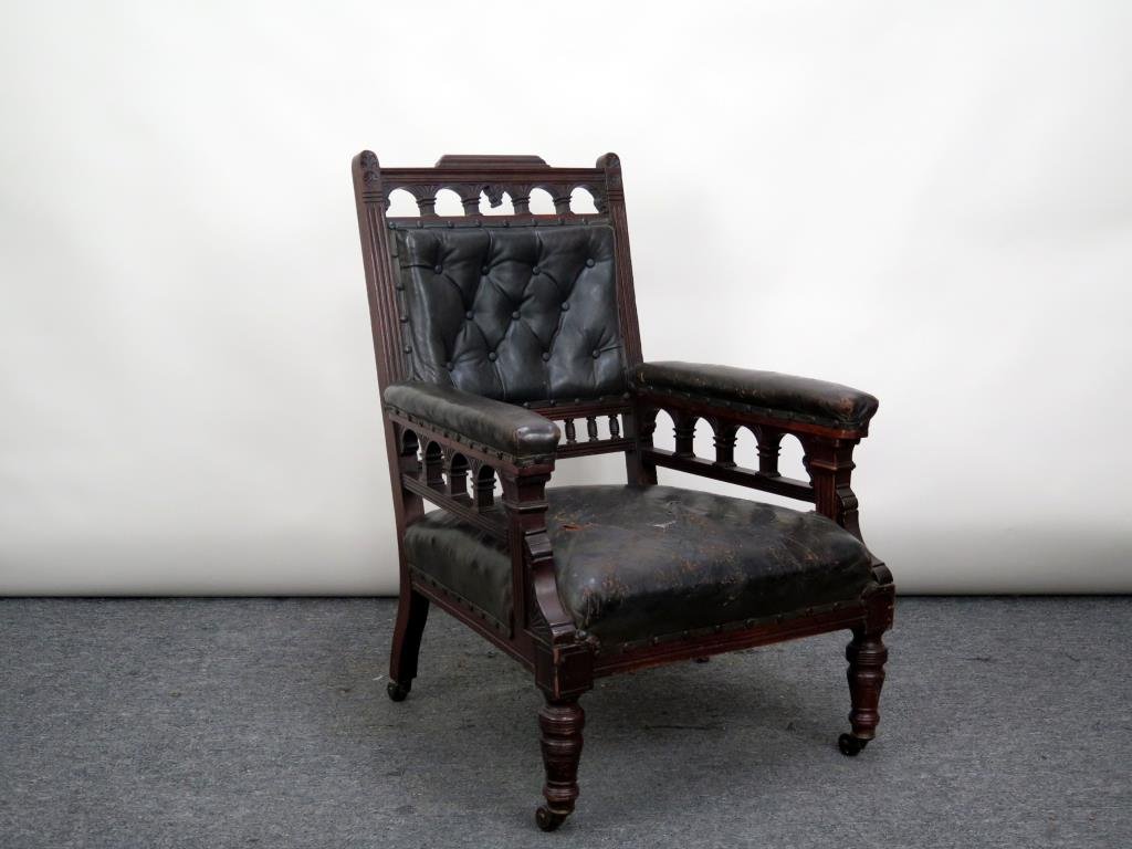 Gothic Victorian Library Arm Chair (As Is) (1 of 7)