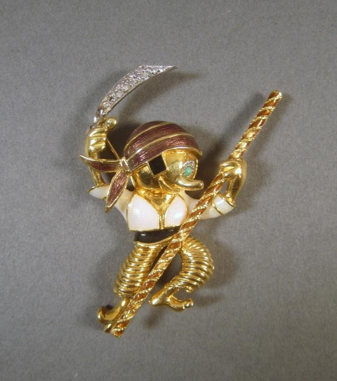 14K Gold and Enameled Pirate Shaped Brooch (1 of 5)