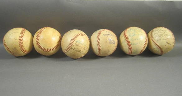 6 Vintage Autographed Official ML Baseballs: No Guarantees on Signatures. Seen and readable, Pee Wee Reese, Mickey Mantle (not!), Enos Slaughter, Joe Garagiola, Dizzy Dean.. many more.