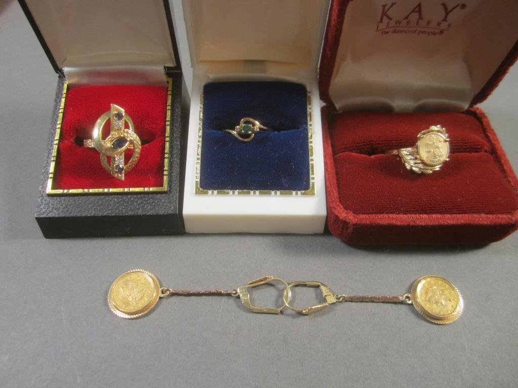 Three 14K Gold Rings and Pair Earrings (1 of 5)