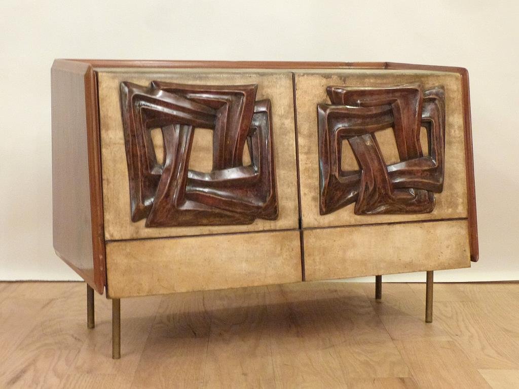 Mid-Century Parchment Bar Cabinet (1 of 8)