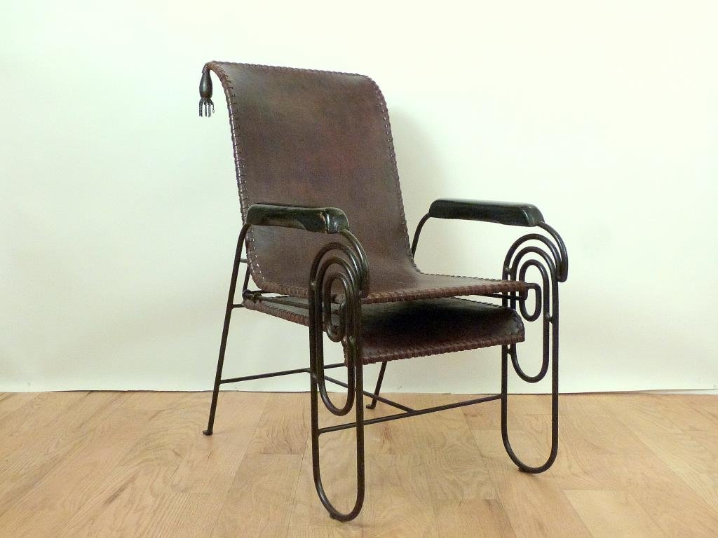 Art Deco Period Iron and Leather Lounge (1 of 8)