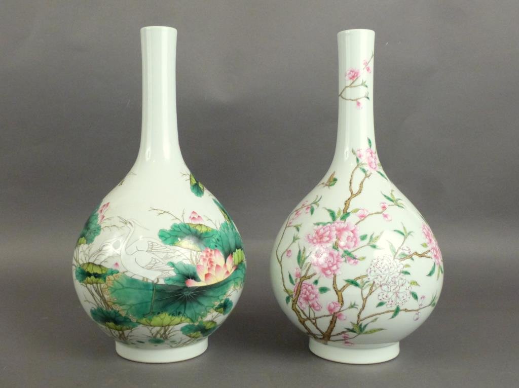 Pair Chinese Porcelain Slim Neck Vases (1 of 8)