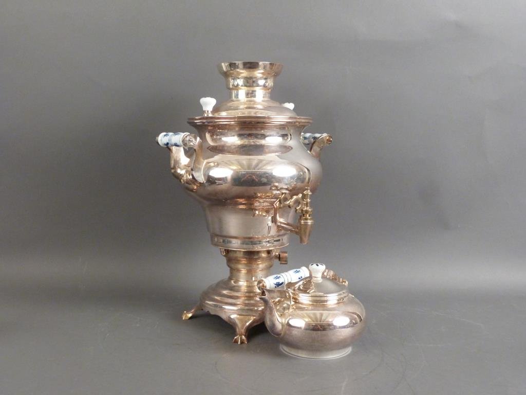 Silver Plated and Porcelain Samovar (1 of 2)