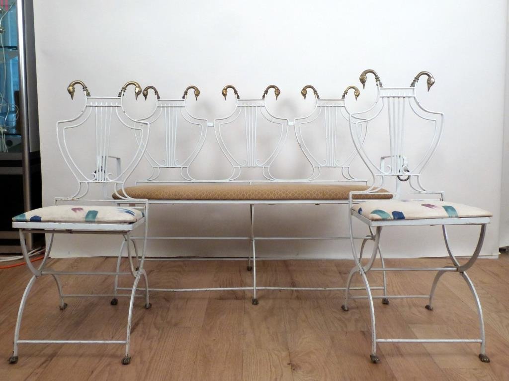 French Deco Style Iron Settee and Chair Set (1 of 8)