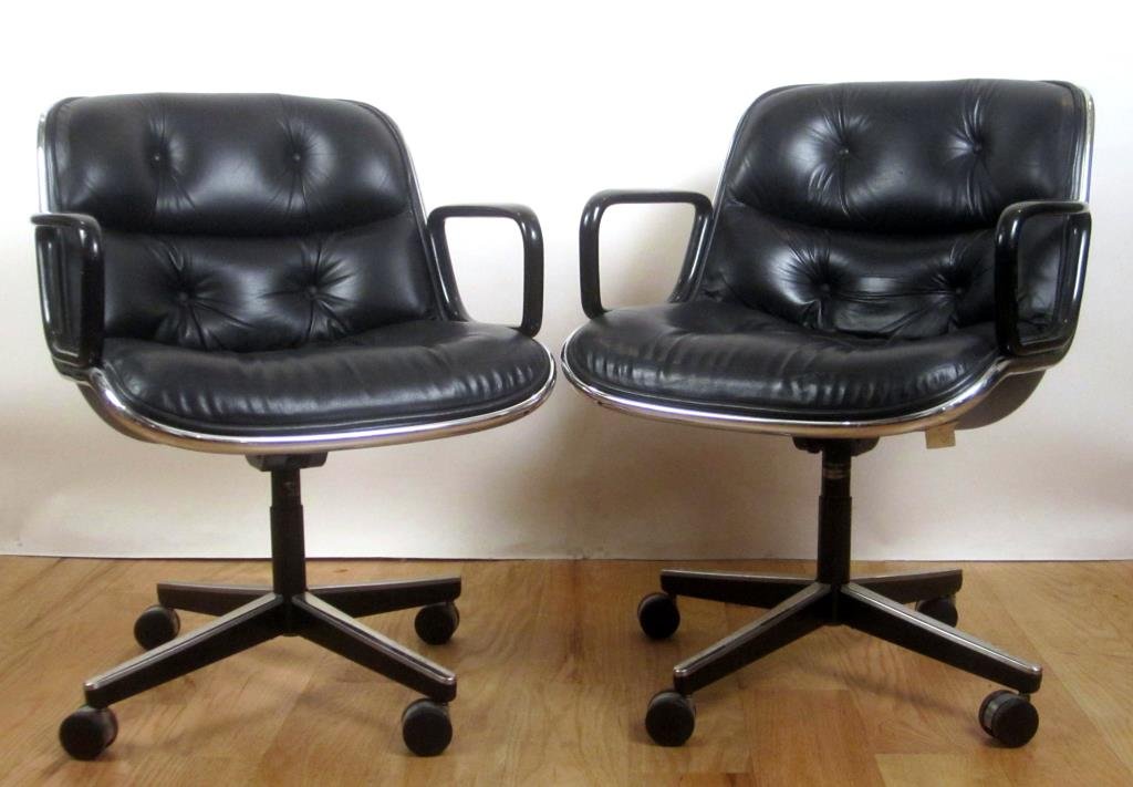 Pair Knoll Leather Office Arm Chairs (A) (1 of 6)