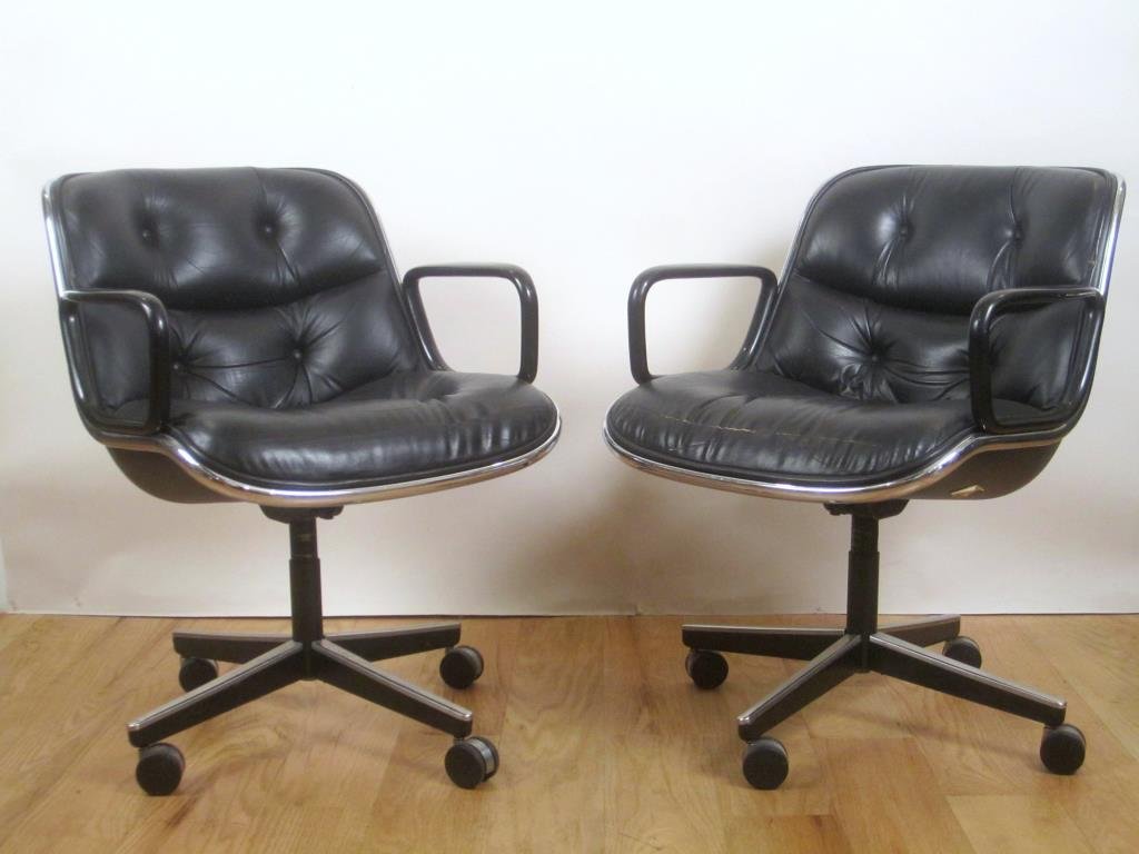 Pair Knoll Leather Office Arm Chairs (B) (1 of 10)
