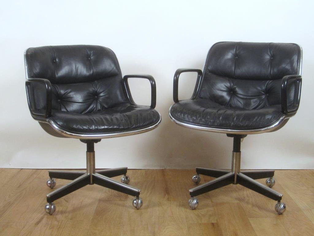 Pair Knoll Leather Office Arm Chairs (C) (1 of 7)