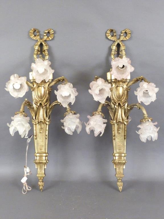 Pair Large Bronze 5 Arm Sconces (1 of 9)