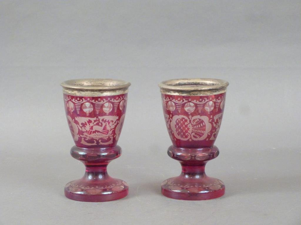 Pair Silver Mounted Bohemian Glass Goblets (1 of 5)