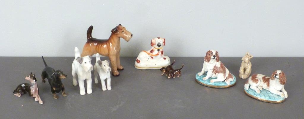 Assorted Porcelain Dogs: Rosenthal, Bing, and Grundahl terriers, Burslem, and etc.