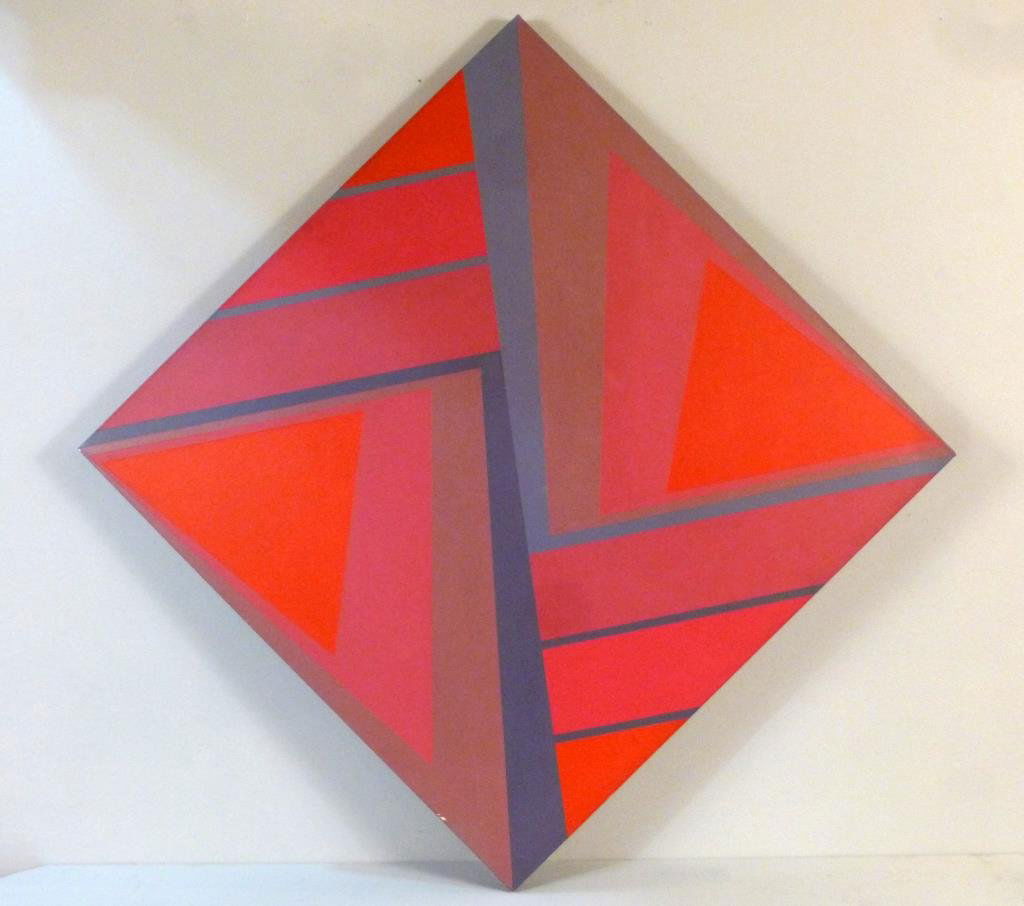 Unsigned - Oil on Canvas: City Patterns," 1974. Geometric in colors. Titled on verso. After Robert Indiana. (From a Lower East Side appraiser's estate) 36"Sq."