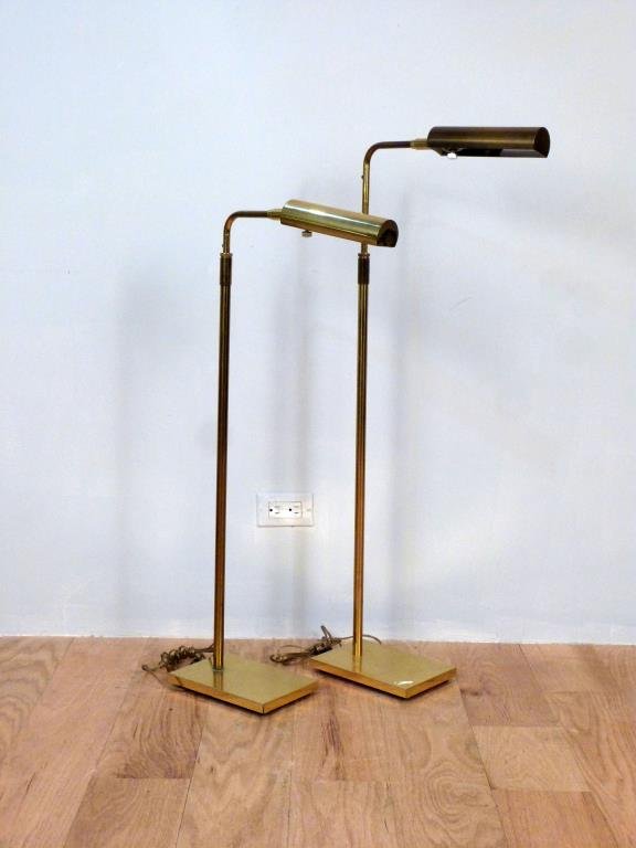 Pair Koch and Lowy Brass Floor Lamps: Adjustable heights, weighted. 35" - 47" high.