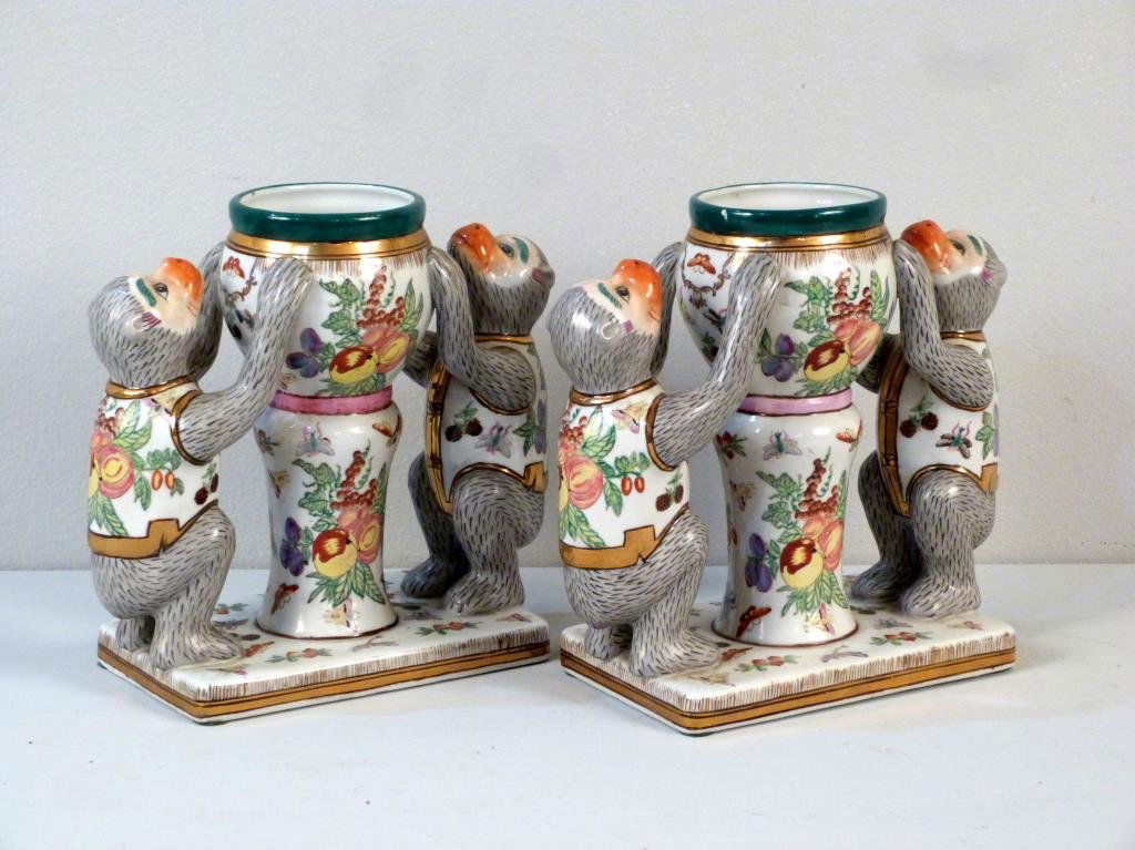 Pair Porcelain Monkey Form Vases (1 of 4)