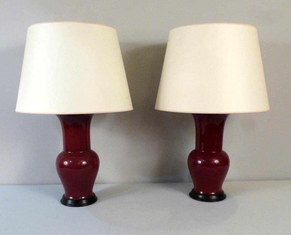 Pair Chinese Oxblood Porcelain Lamps (1 of 6)