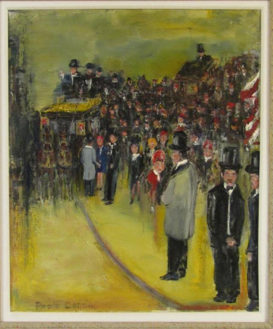 Paolo Corvino - Oil on Canvas: Coaches and crowd. Signed lower left. 23.5 X 19.5" (33" X 29")"