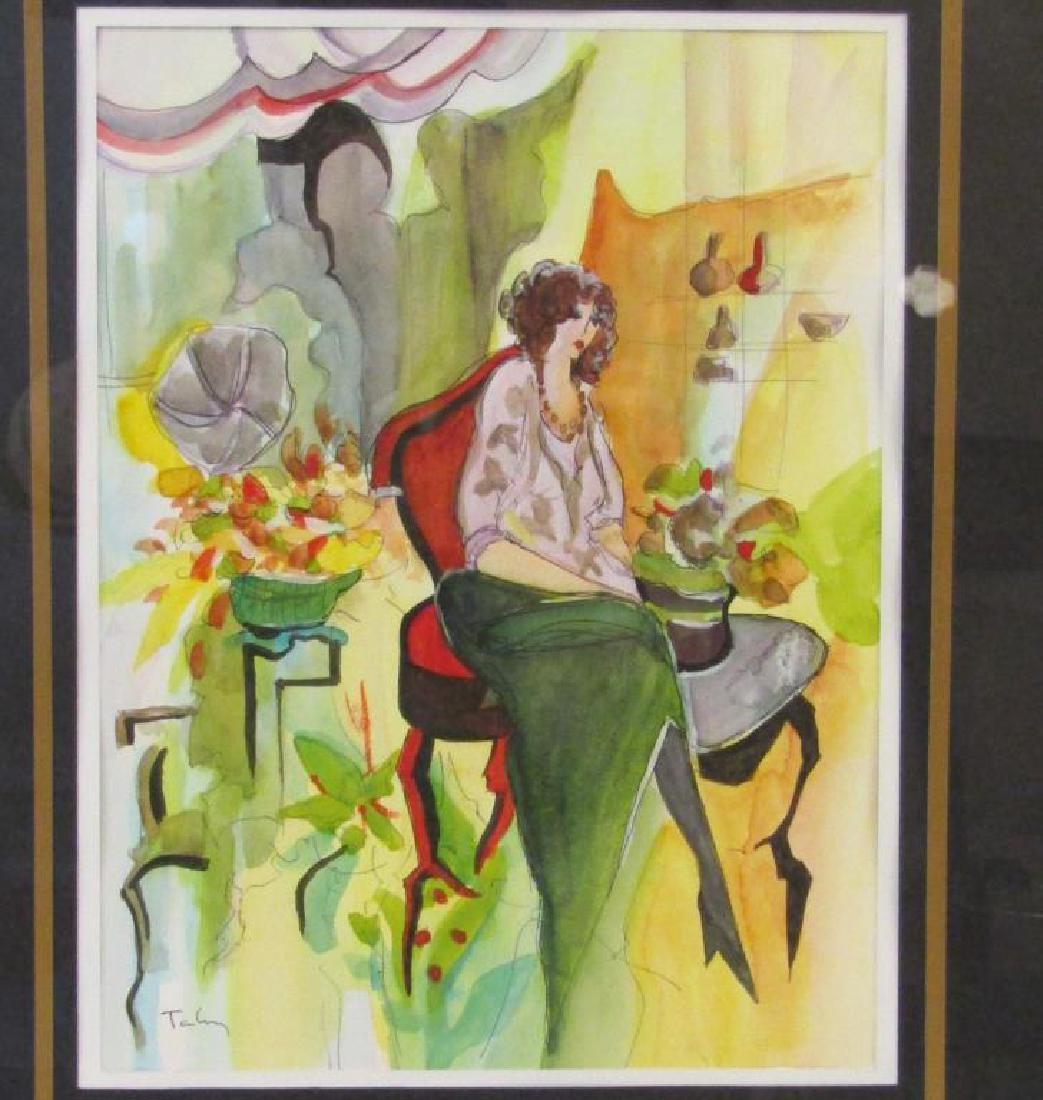 Itzchak Tarkay (1935-2012) - Watercolor on Paper: Study of a seated woman. Signed lower left.13 X 10" (22.5" X 18.5")"
