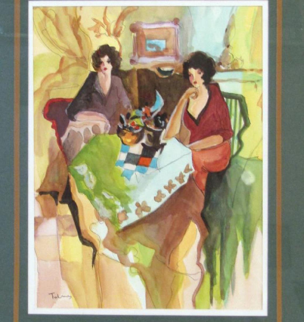 Itzchak Tarkay (1935-2012) - Watercolor on Paper: 2 Women at a table. 13 X 10" (22.25" X 18.25")"