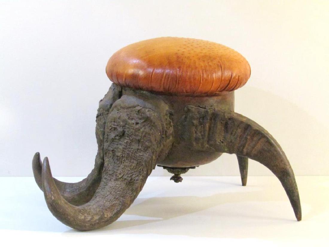 Unusual Horn Base Hide Covered Footstool (1 of 7)