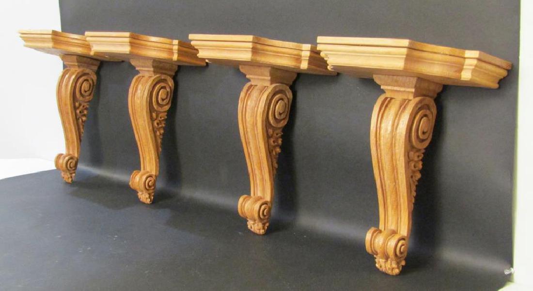 Set of 4 Carved Oak Brackets: With scroll and fruit design. 12W X 7"D X 14"H"