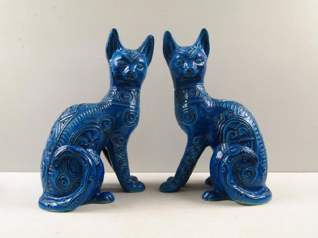 Pair Turquoise Glazed Ceramic Cats (1 of 5)