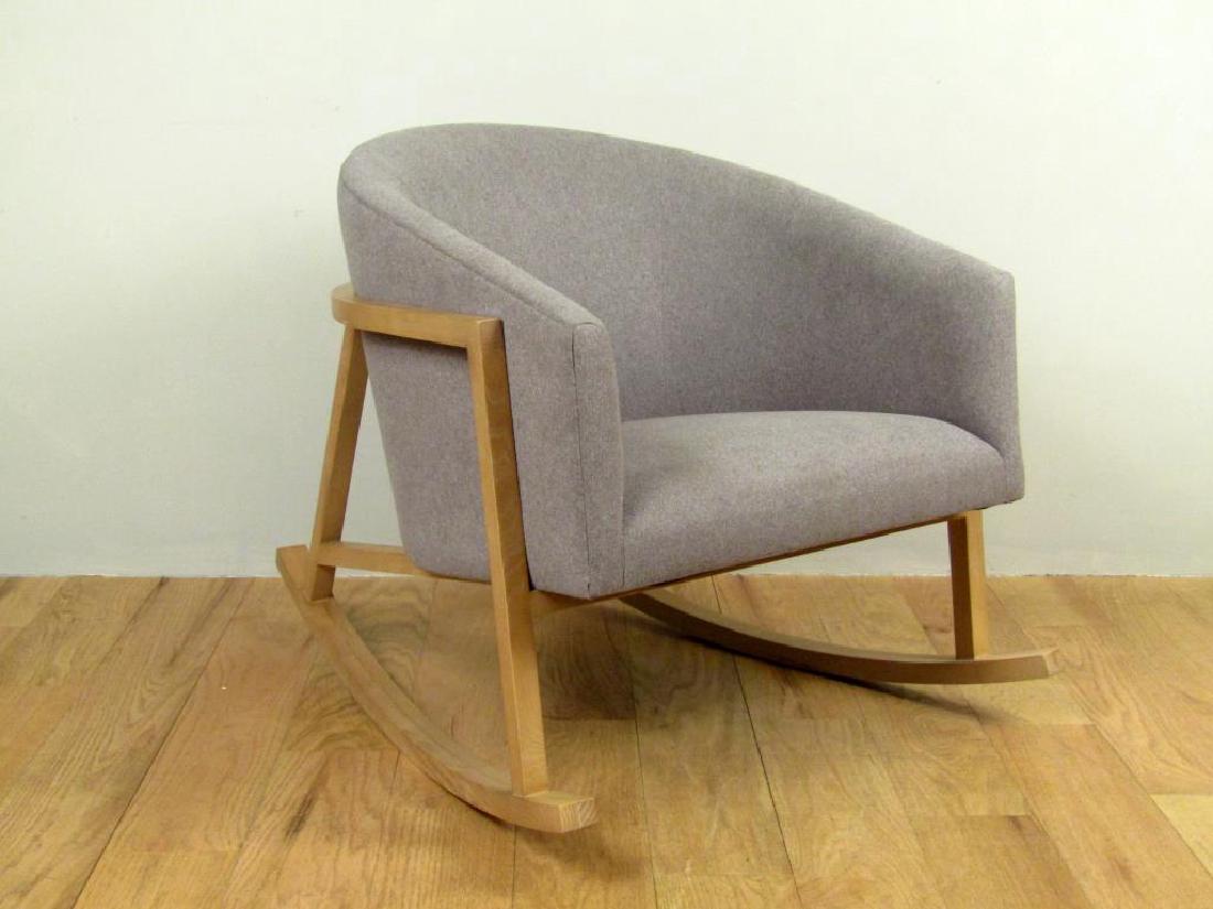 West Elm Rocking Chair: Upholstered with teak frame. 33.5W X 30"D X 30.5"W"