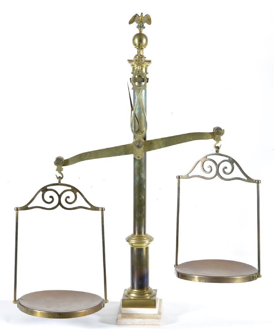 Continental copper and brass balance scale, 41 3/4"h (1 of 1)