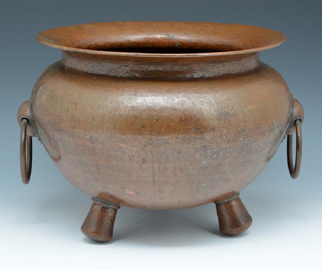 Hammered copper footed bowl with two ring handles (1 of 2)