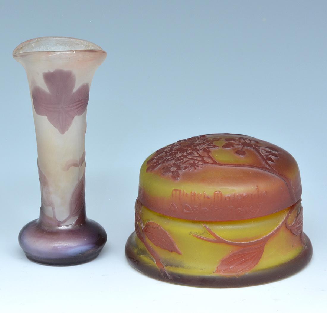 Galle vase and Michel-Malherbe cameo glass covered box (1 of 2)