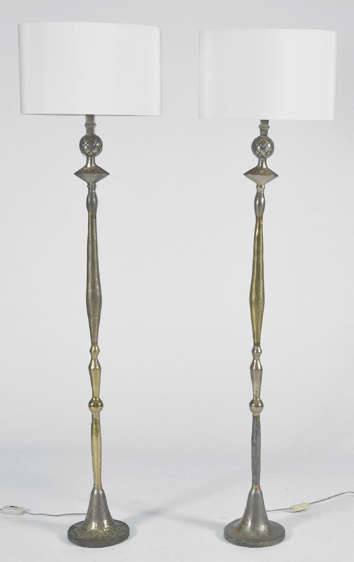 Pair of Giacometti style metal floor lamps with shades (1 of 3)