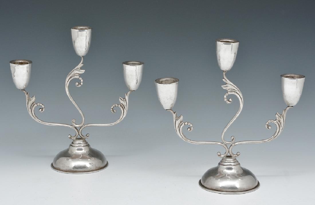 Pair Mexico sterling silver 3 light candlesticks (1 of 2)