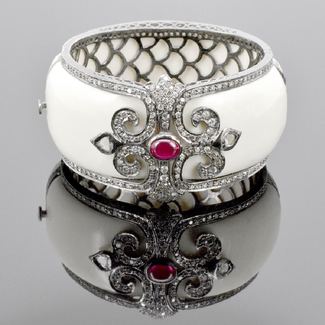 Bakelite, Ruby & Diamond Bangle Bracelet (1 of 1)
