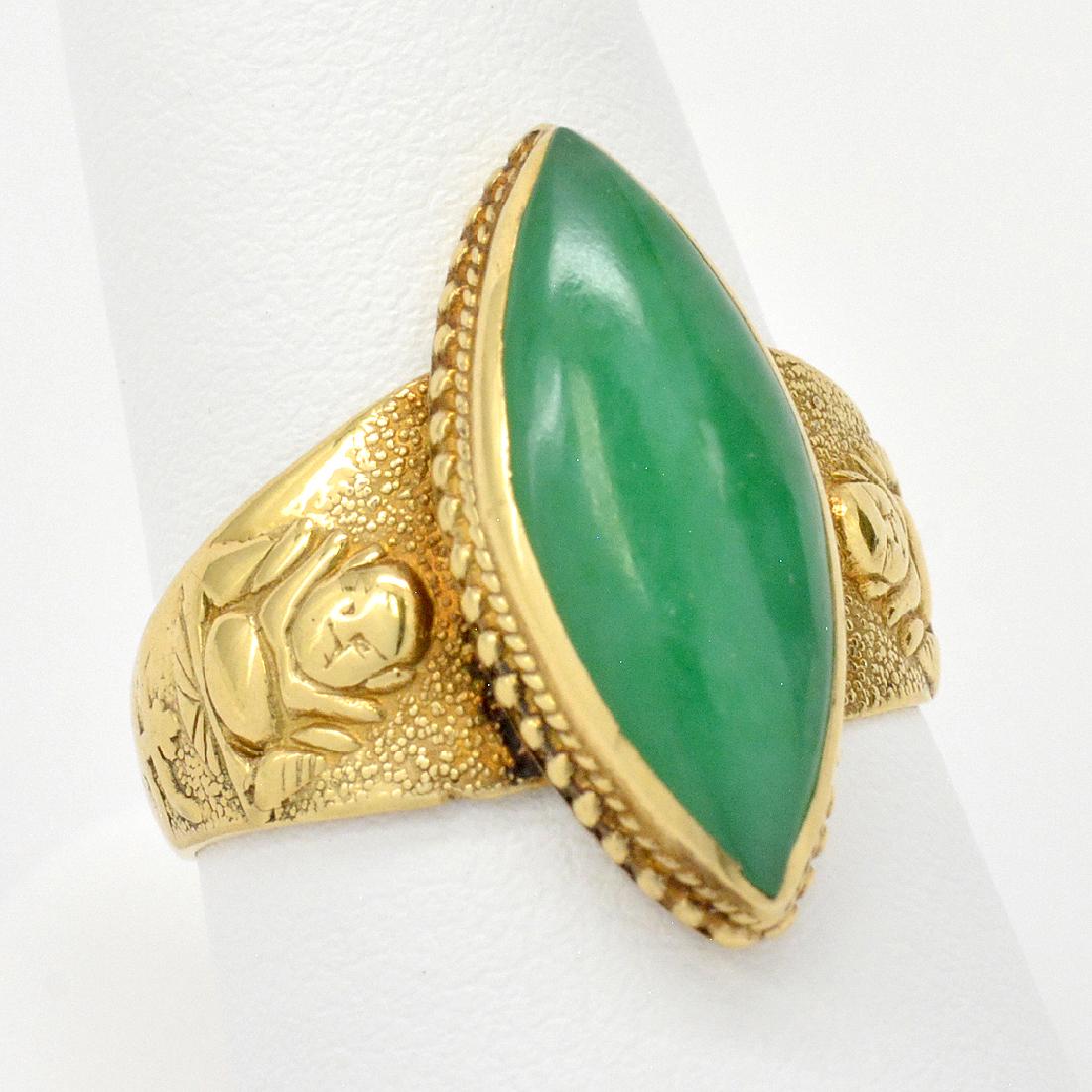 18K Gold Marquise-Cut Jade Ring With Buddhas (1 of 1)