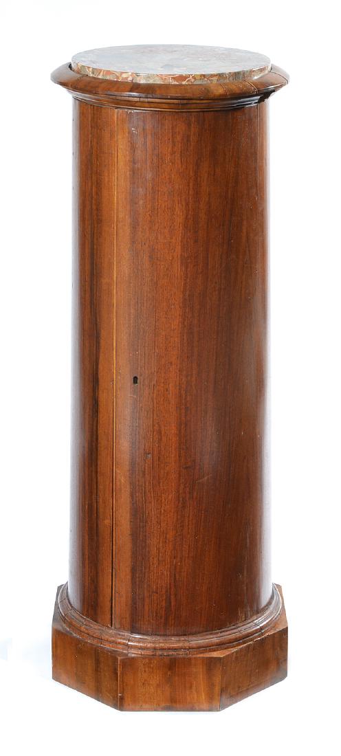 Round mahogany column pedestal, marble top, 19th c (1 of 4)