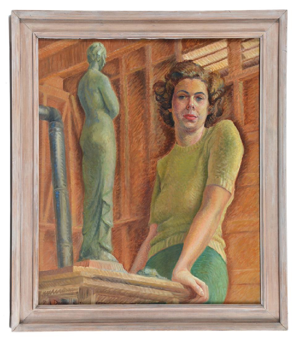 Paul Domville, woman with statue, O/C (1 of 3)