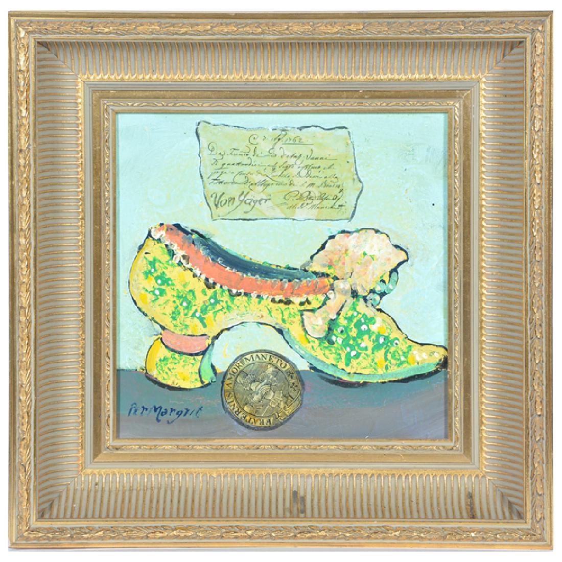 Ira Yeager, 18th c Italian Shoe, Oil/Collage (1 of 2)