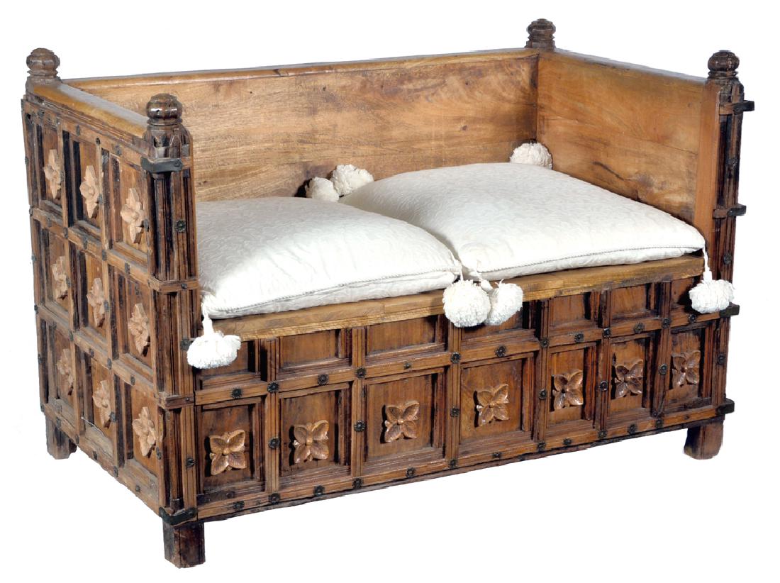 Spanish Colonial carved oak & fruitwood daybed (1 of 3)
