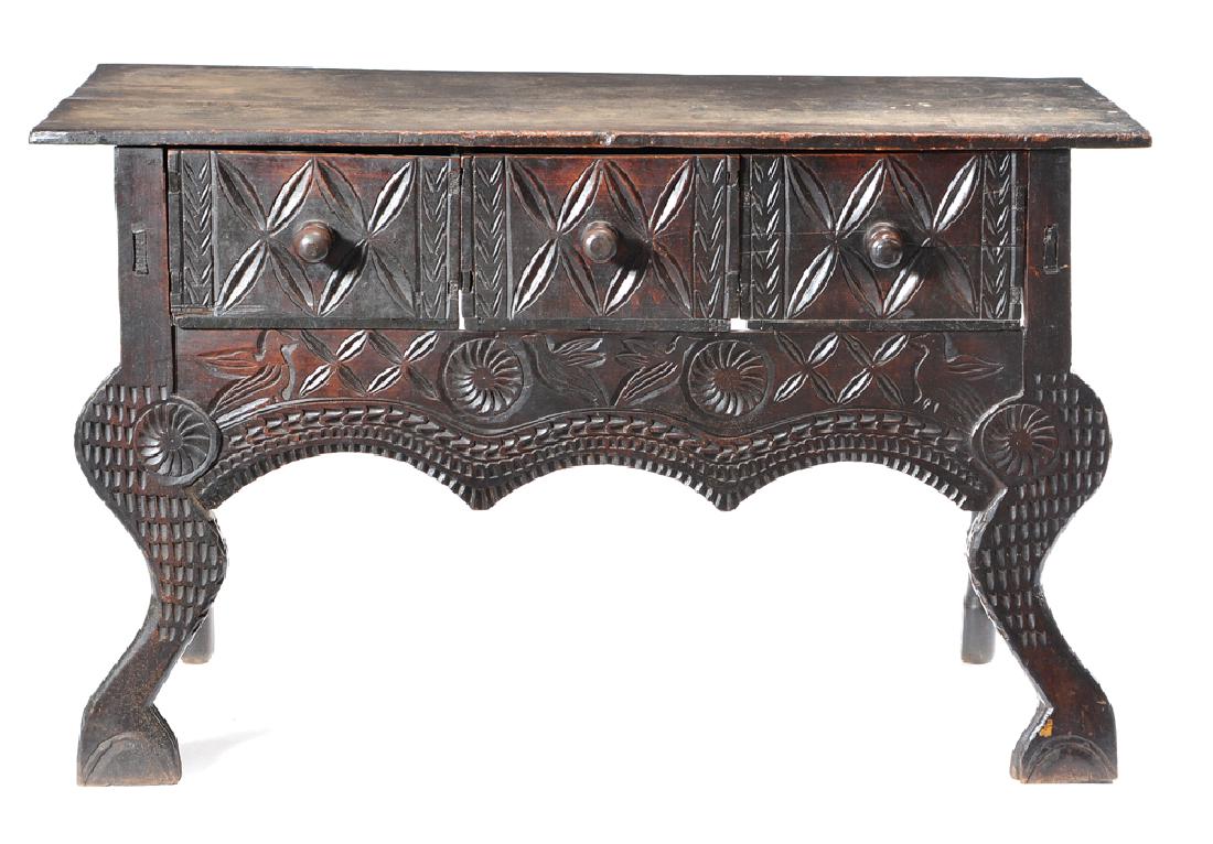 Spanish chip carved side table, 19th c or earlier (1 of 1)
