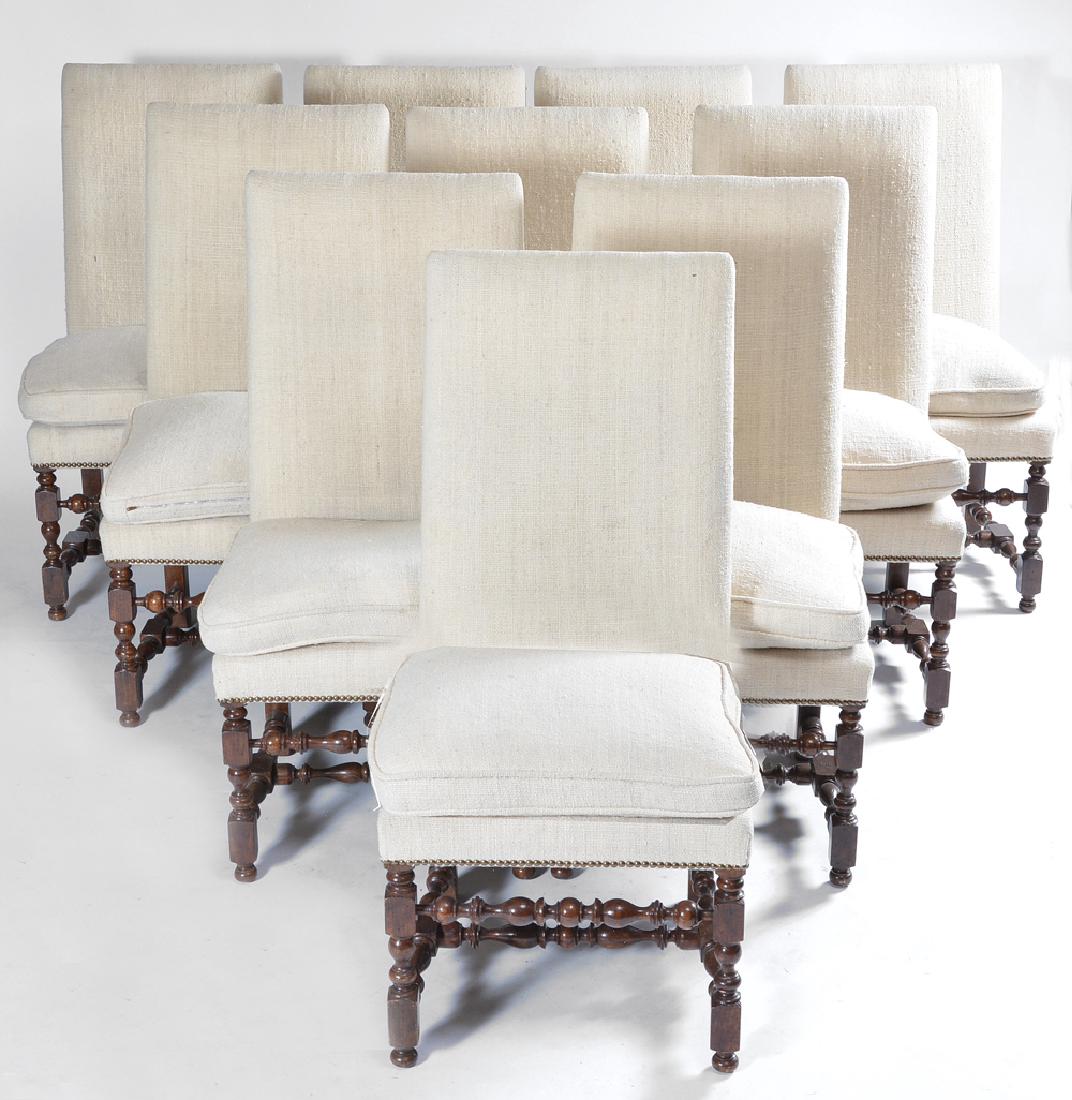 Set of 10 Spanish upholstered oak dining room chairs (1 of 2)