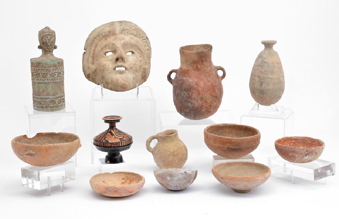 Group of Greek and Cypriot vessels and mask (1 of 2)