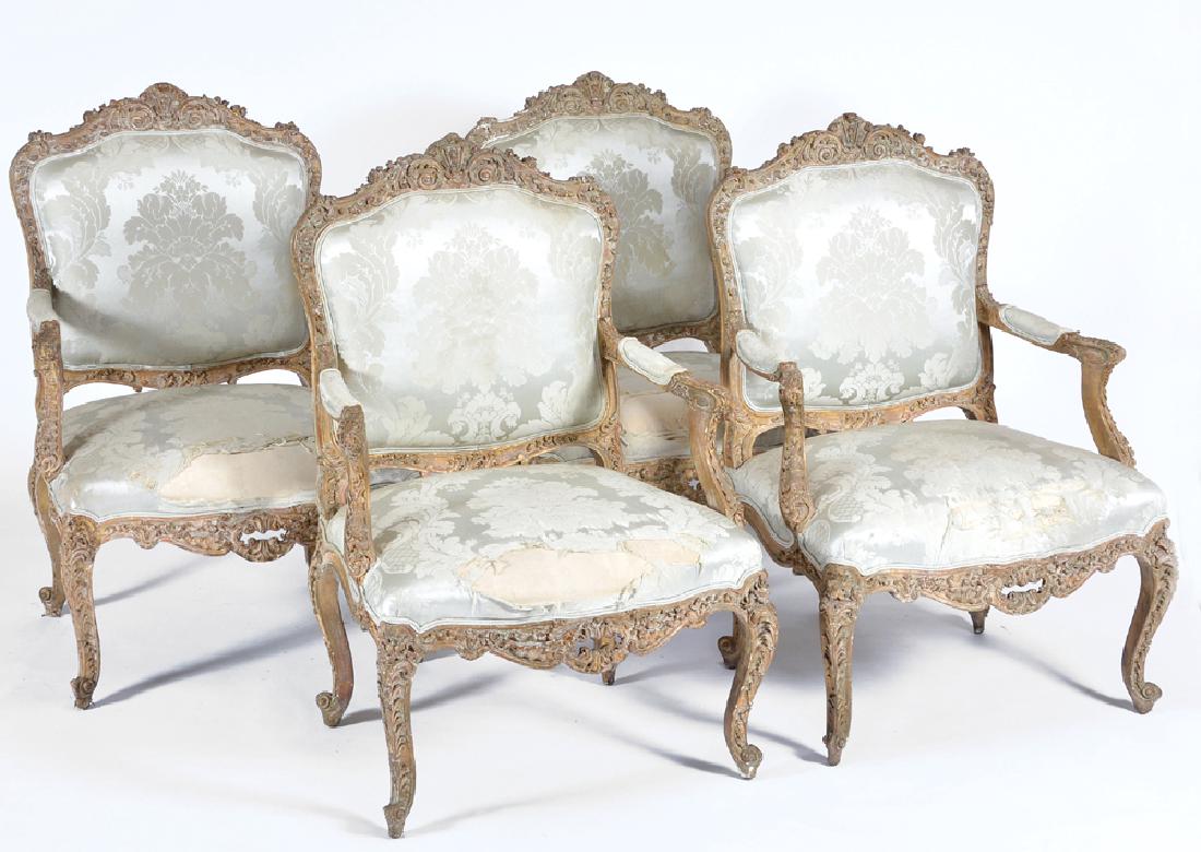 Set of 4 French Louis XVI carved & painted armchairs (1 of 3)