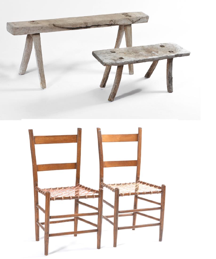 2 French primitive wood benches 2 French Provincial (1 of 3)