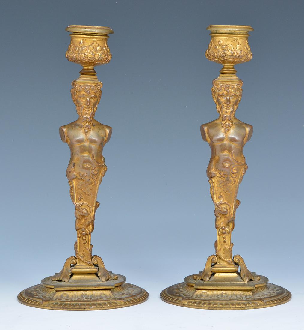 Pair French bronze gilt satyr candlesticks (1 of 3)