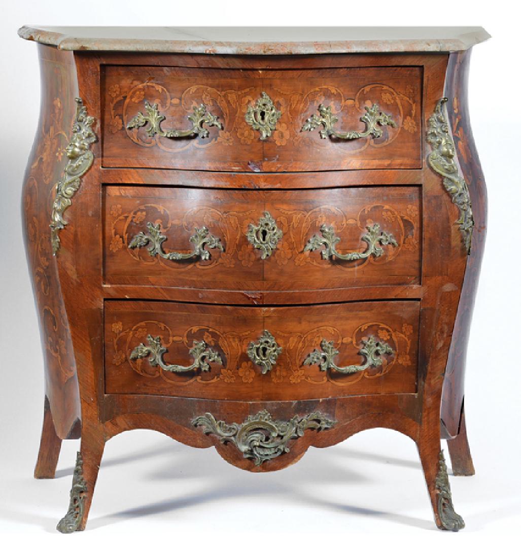 French bombe marble top chest, 19th c (1 of 2)