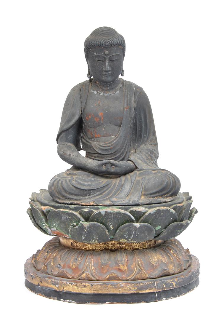 Carved wood figure. Amitabha Buddha, 17" tall (1 of 6)
